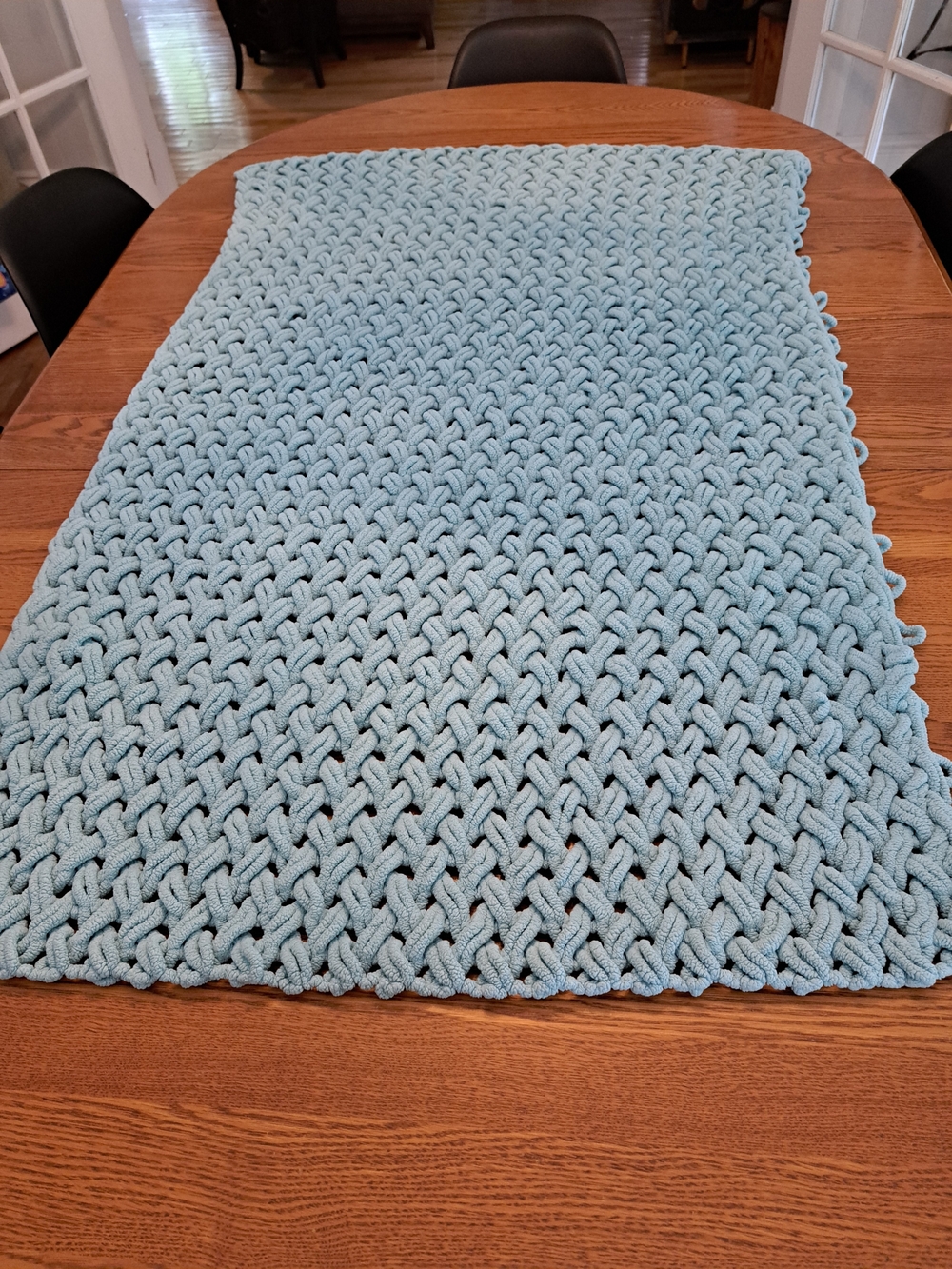 Handwoven Chunky Knit Baby Blanket in Light Blue/teal